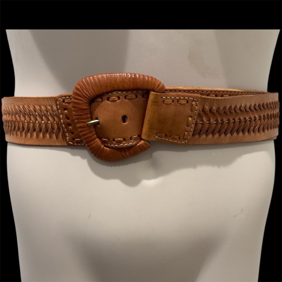 Via Spiga Tan Woven Leather Belt Boho Western Cowboy - Picture 4 of 9